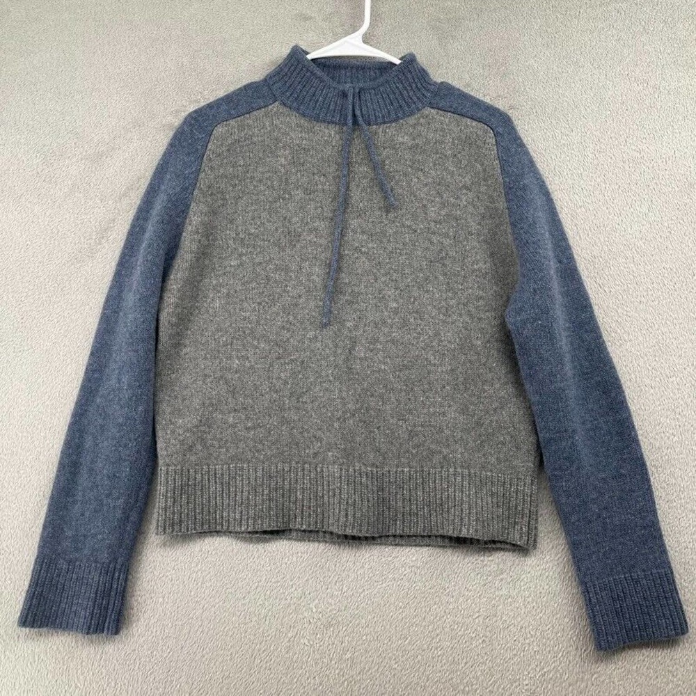 Woolrich Wool Sweater Womens Medium Gray Blue 100% Lambswool Mock Neck Boxy Fit